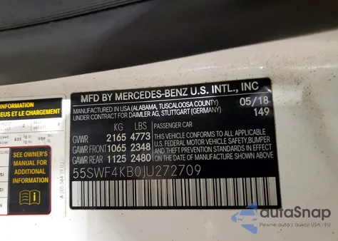 2018 Mercedes-Benz C 300 4Matic from USA, damaged, VIN 55SWF4KB0JU272709